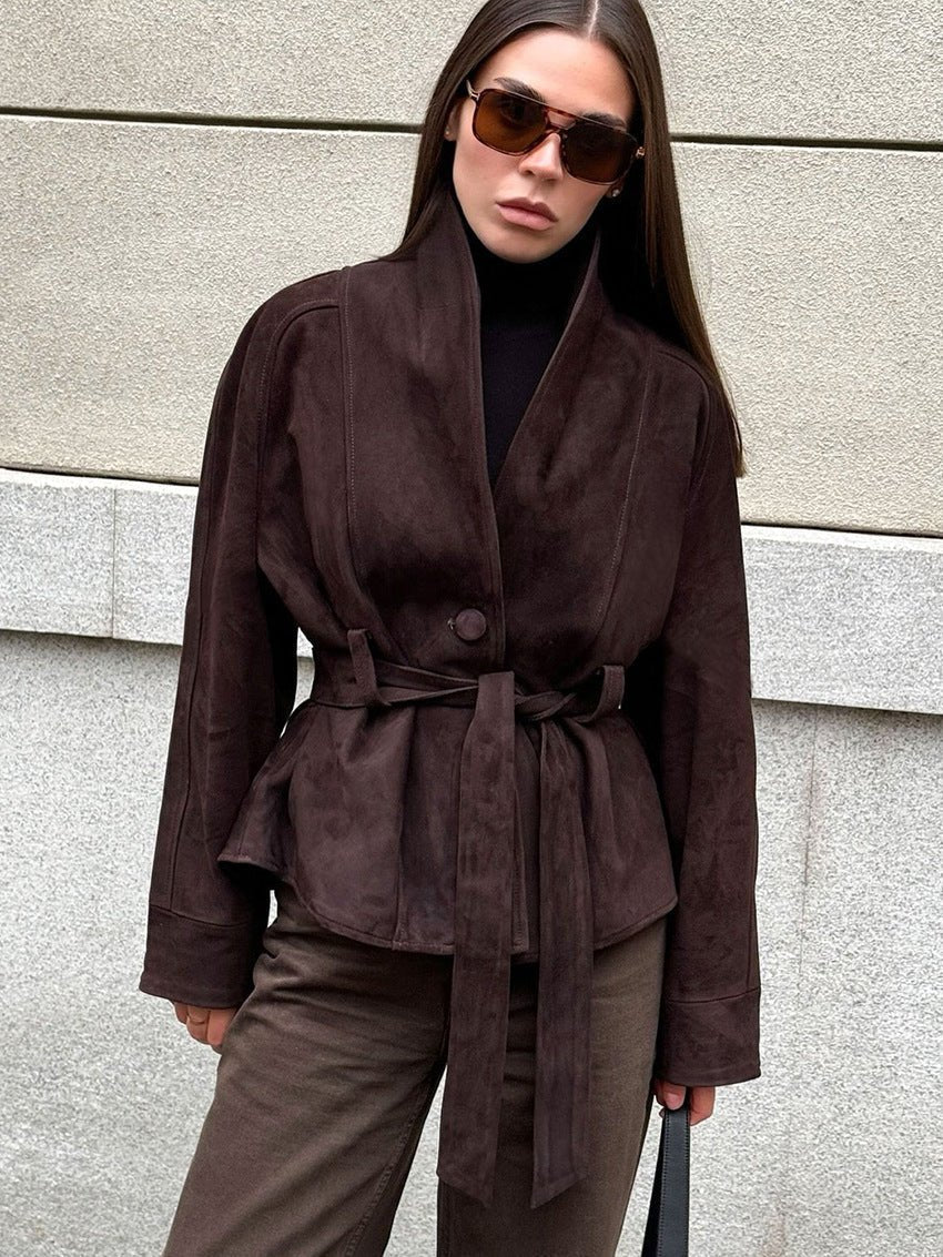 Teresa Belted Suede Trench Coat
