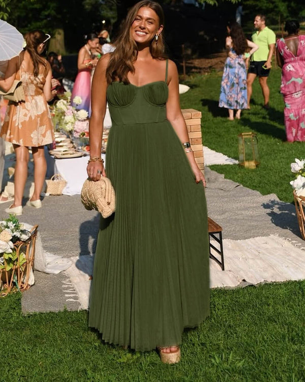 Teresa Plissiertes ärmelloses Maxikleid