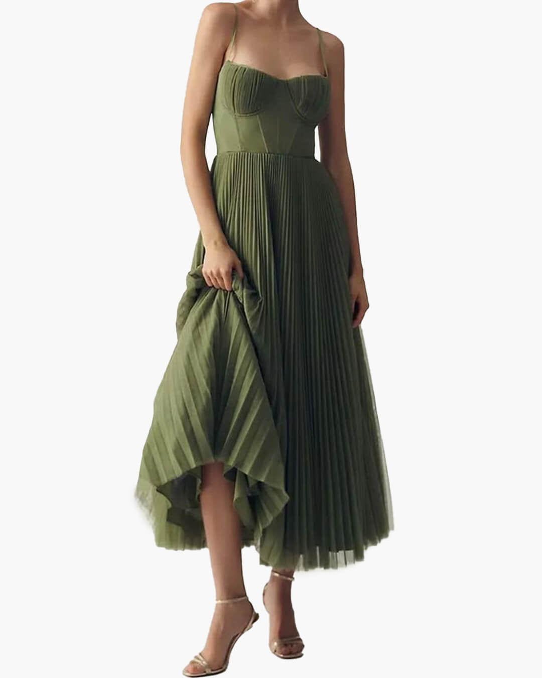 Teresa Plissiertes ärmelloses Maxikleid