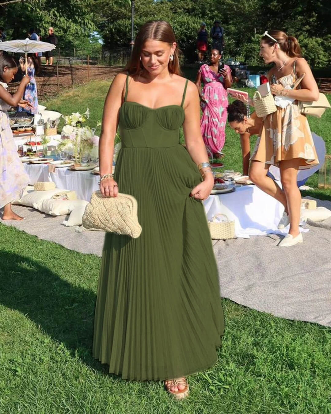 Teresa Plissiertes ärmelloses Maxikleid