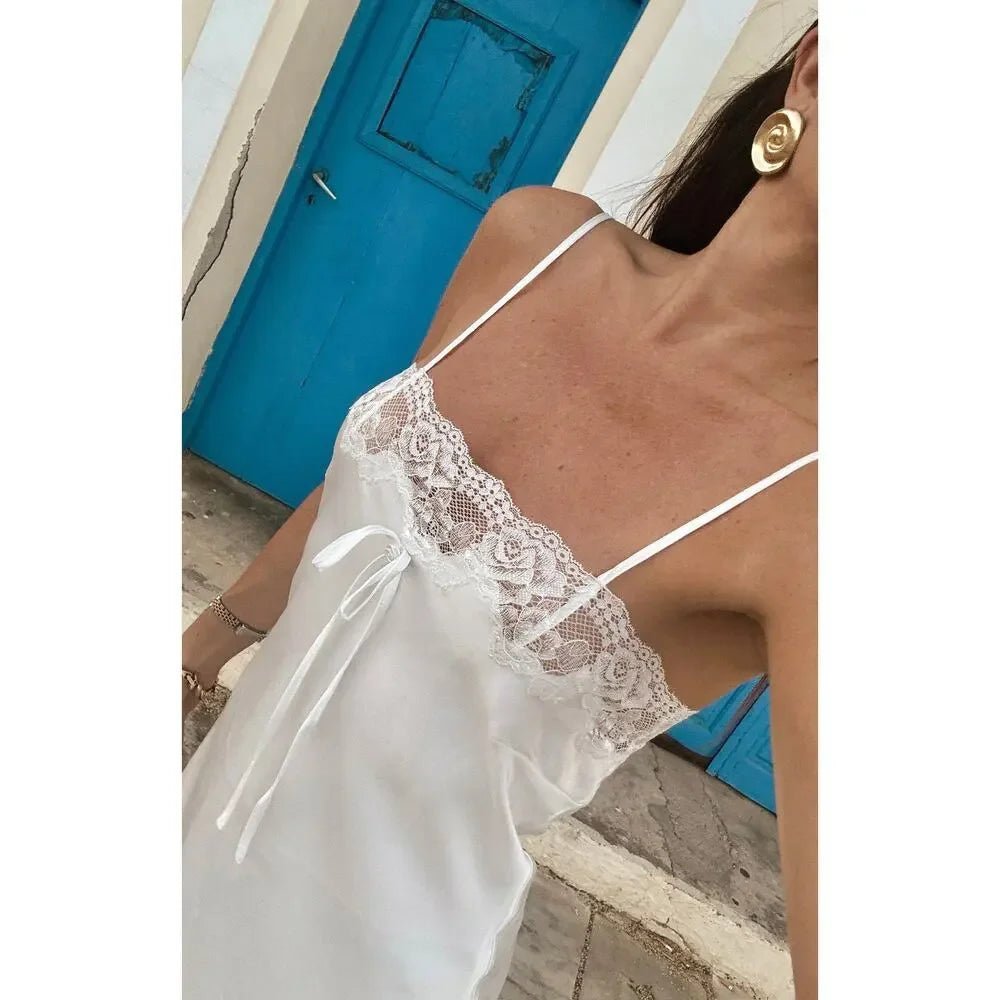 Tessa Satin-Maxikleid mit Spitzenbesatz