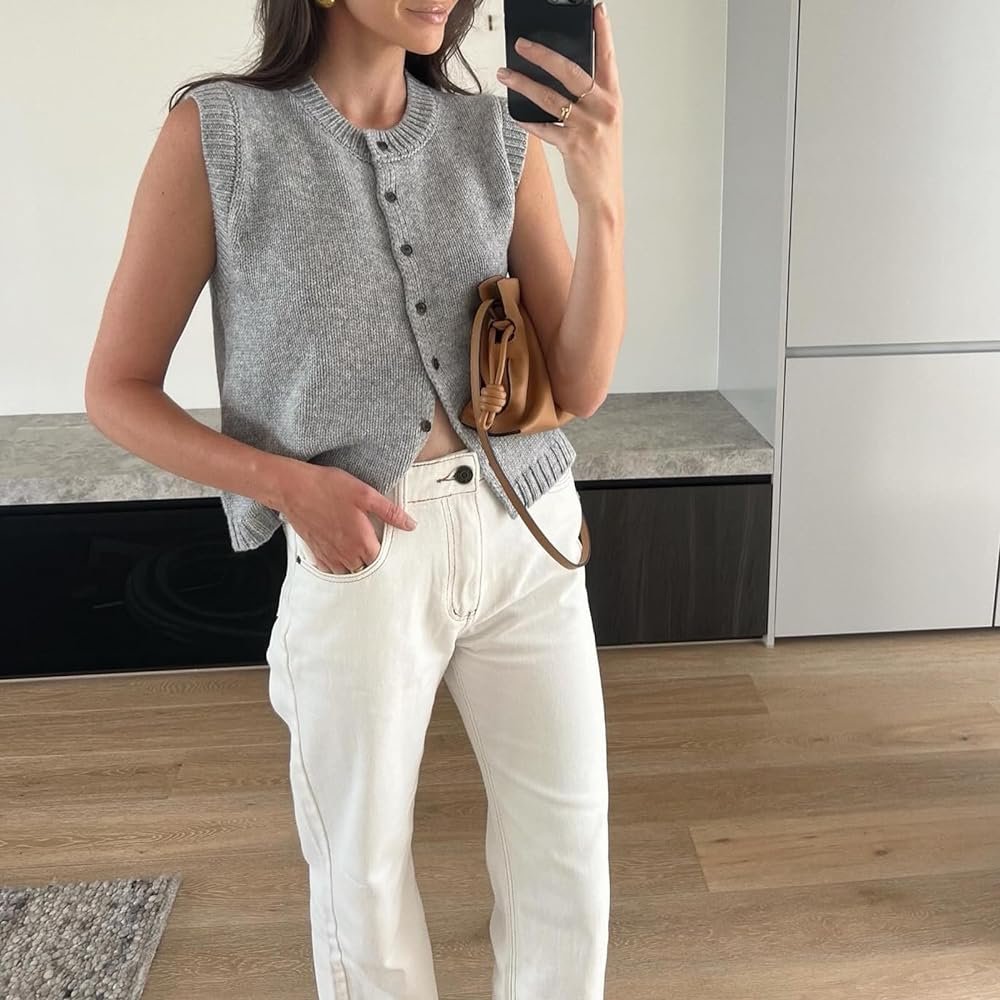 Tori Button Front Knitted Vest Cardigan
