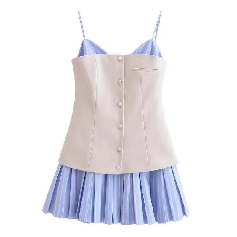 Trina Gestreiftes plissiertes Korsett-Minikleid