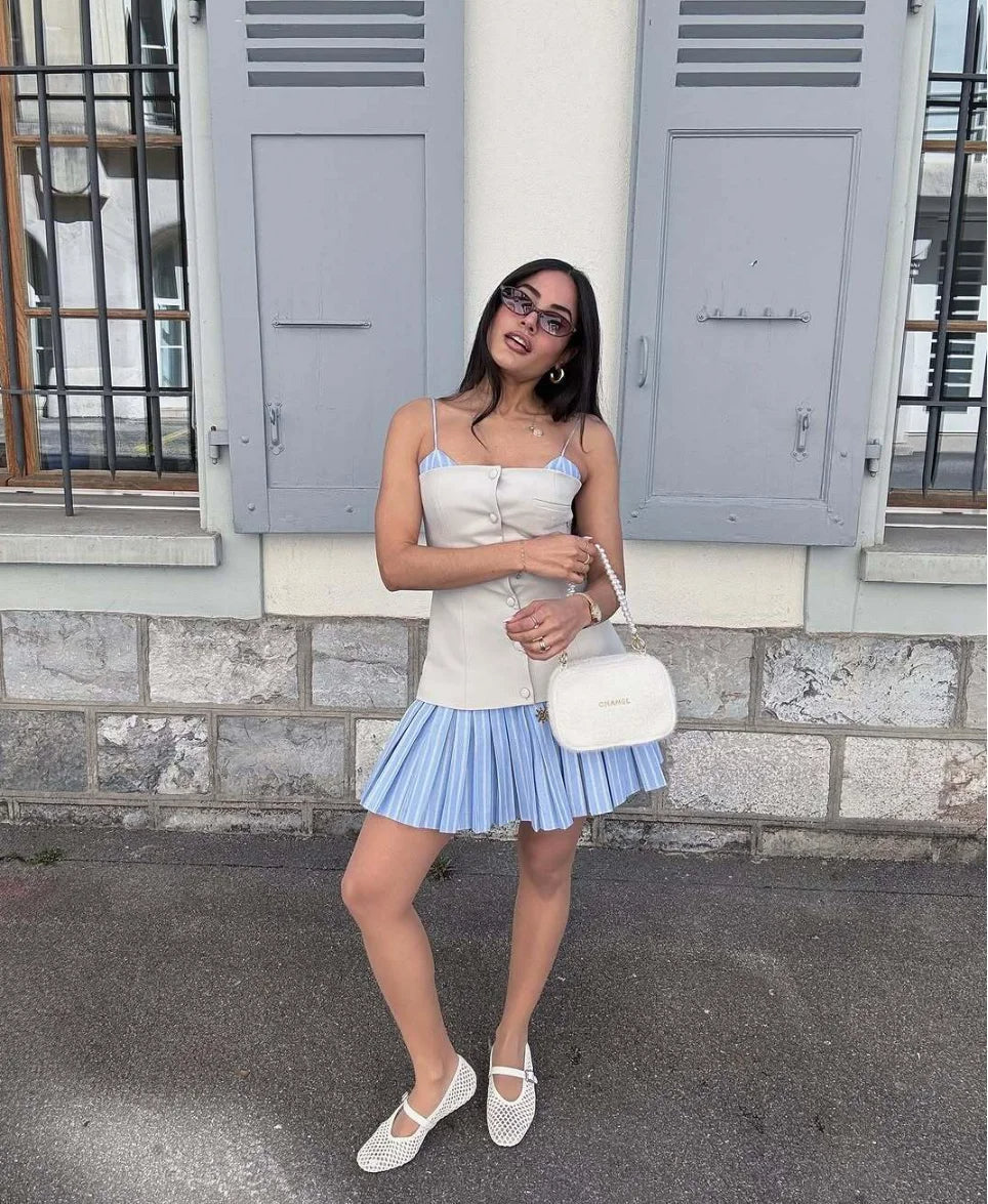 Trina Gestreiftes plissiertes Korsett-Minikleid