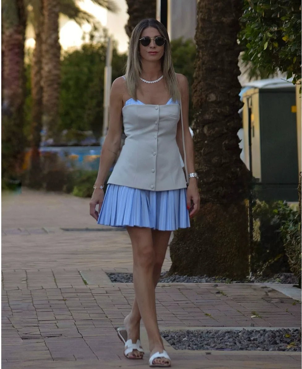 Trina Gestreiftes plissiertes Korsett-Minikleid