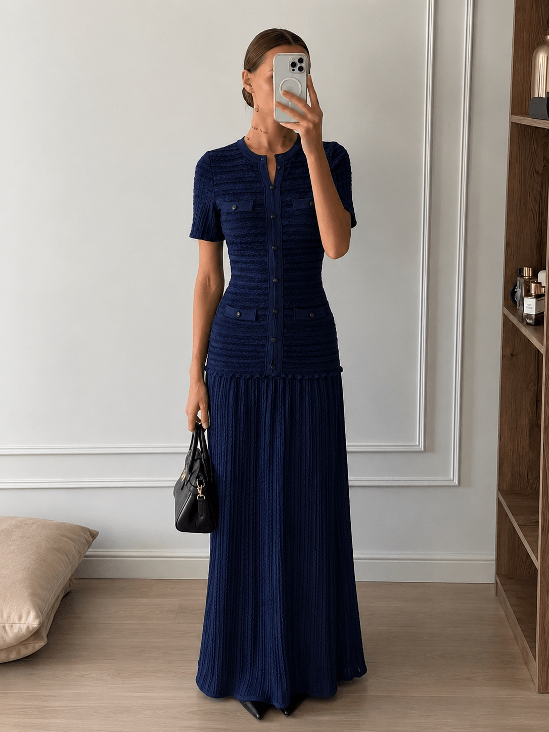 Ulrike geripptes Strick-Maxikleid