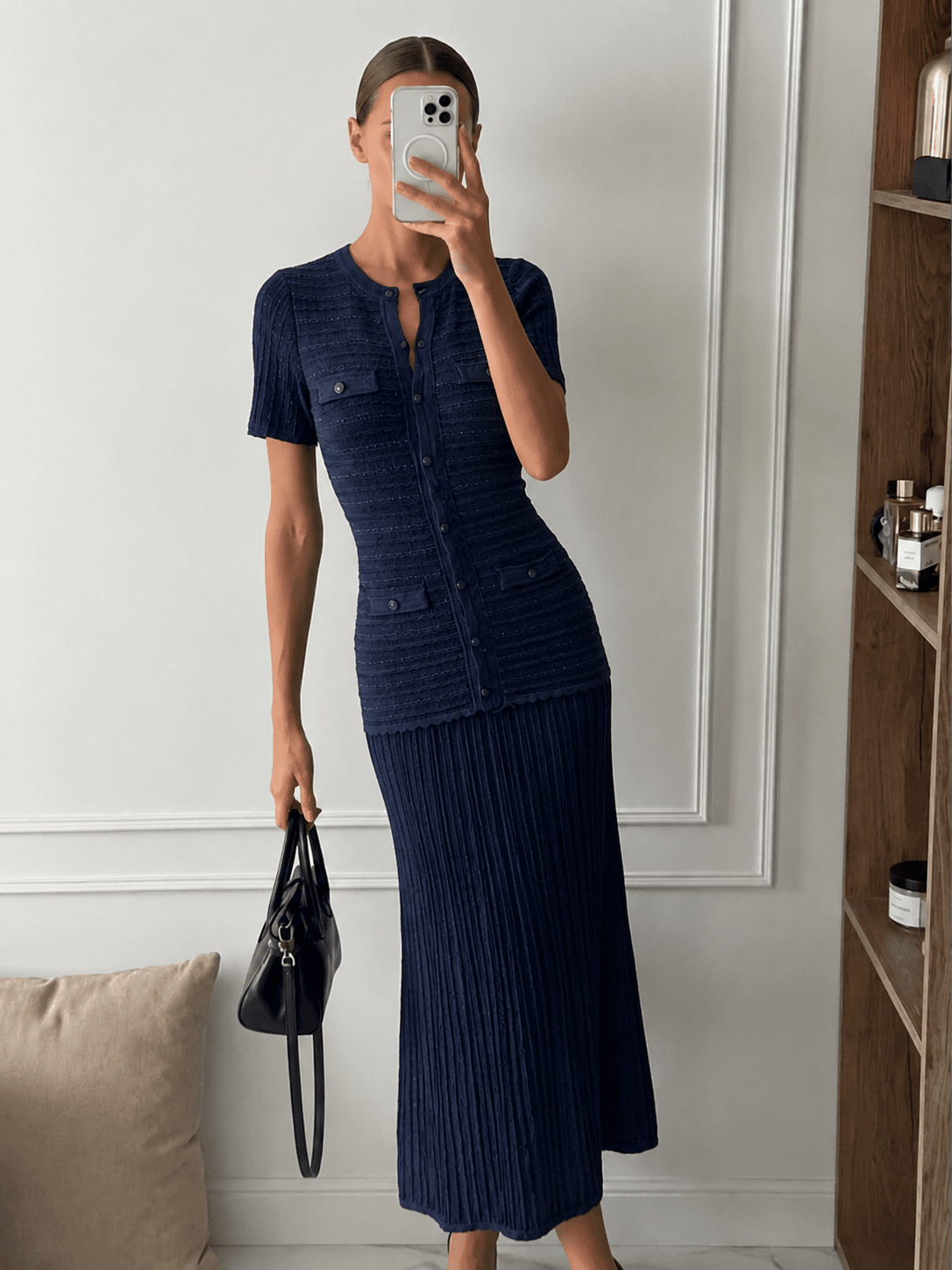 Ulrike geripptes Strick-Maxikleid