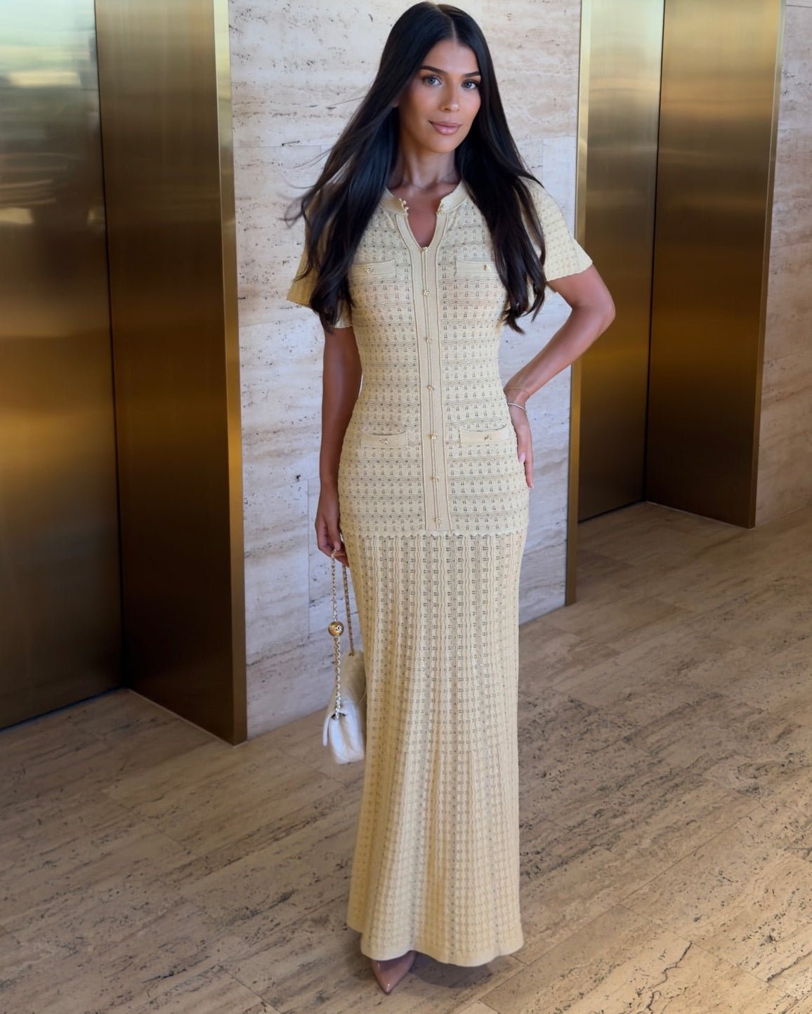 Ulrike geripptes Strick-Maxikleid