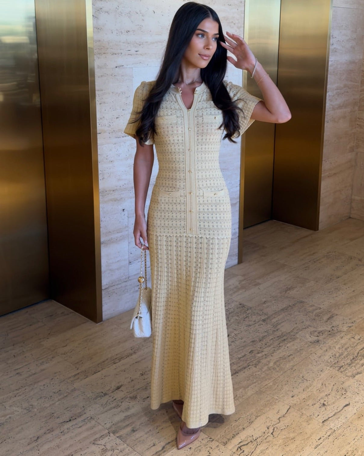 Ulrike geripptes Strick-Maxikleid