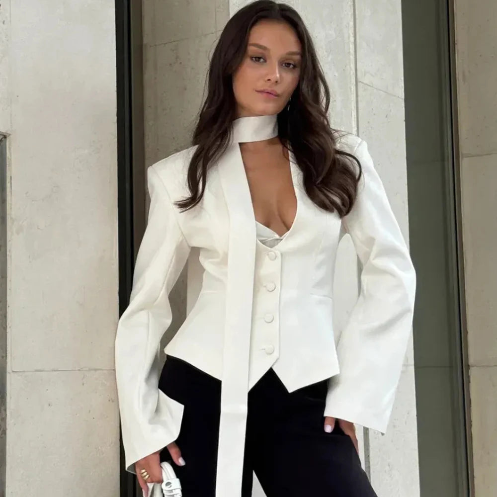 Blazer mit V-Ausschnitt und Schleife