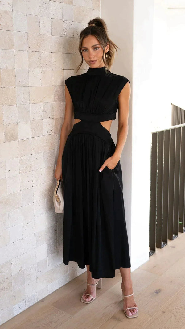 Valentina Midikleid mit Stehkragen und Taillenausschnitten