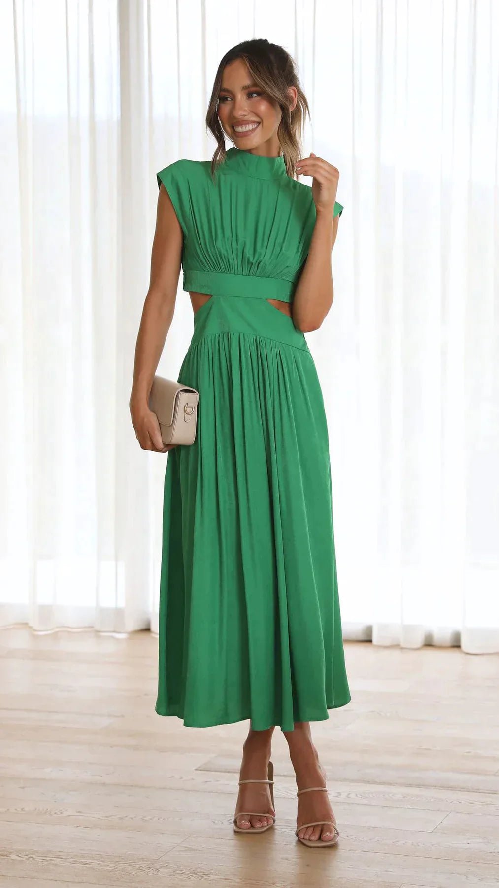 Valentina Midikleid mit Stehkragen und Taillenausschnitten