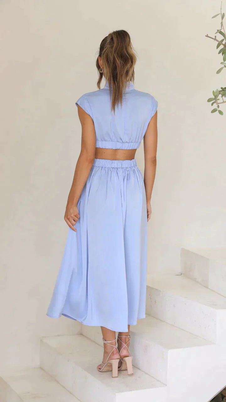 Valentina Midikleid mit Stehkragen und Taillenausschnitten