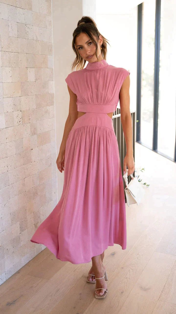 Valentina Midikleid mit Stehkragen und Taillenausschnitten