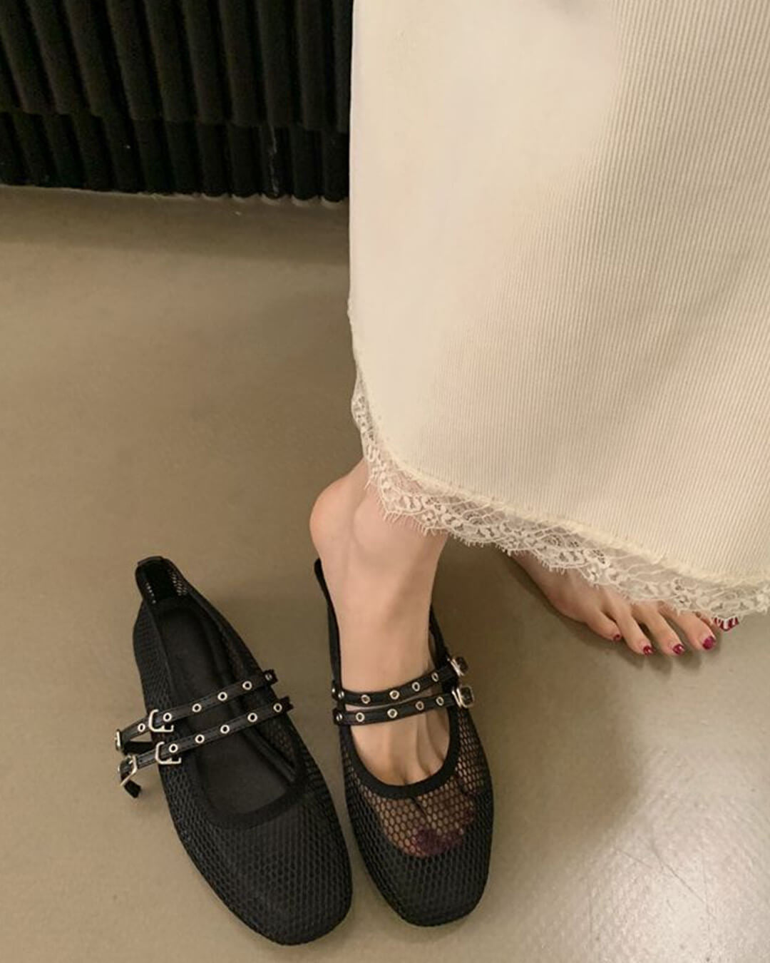 Valerie Ballerinas aus Mesh mit Schnalle
