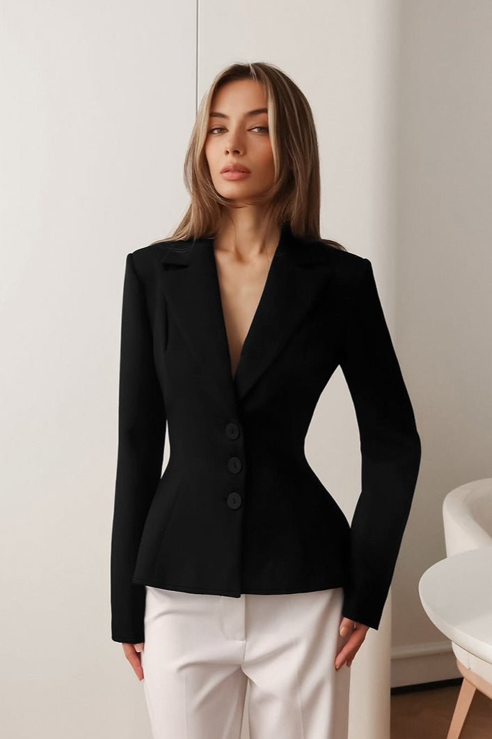 Valerie taillierter Blazer mit V-Ausschnitt und Schulterpolstern