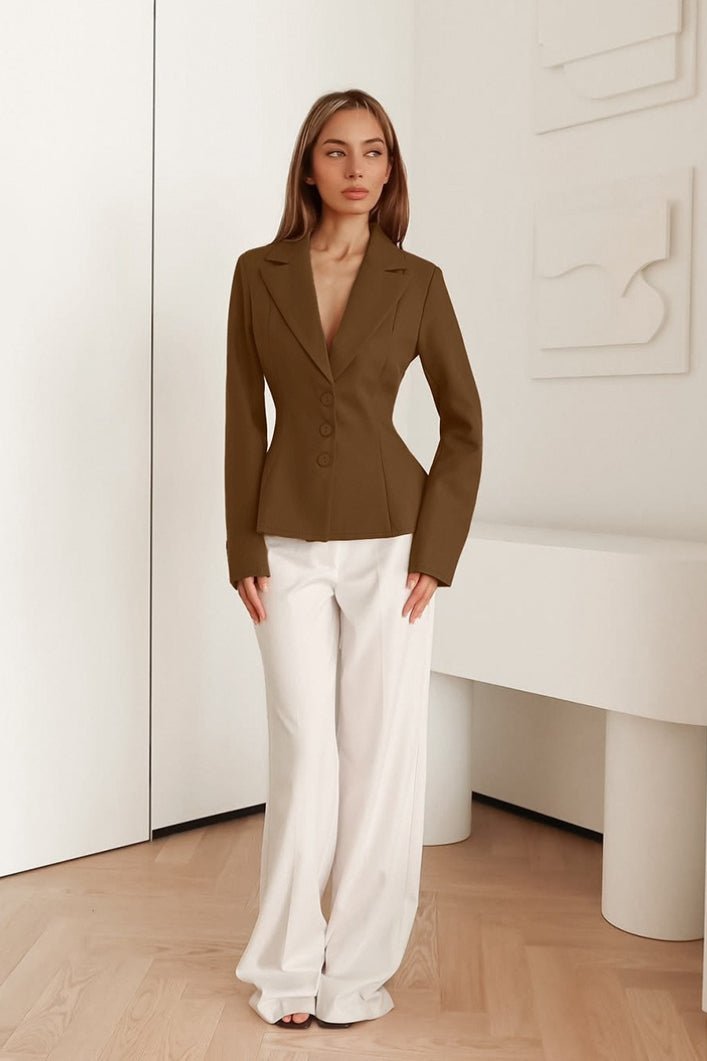 Valerie taillierter Blazer mit V-Ausschnitt und Schulterpolstern