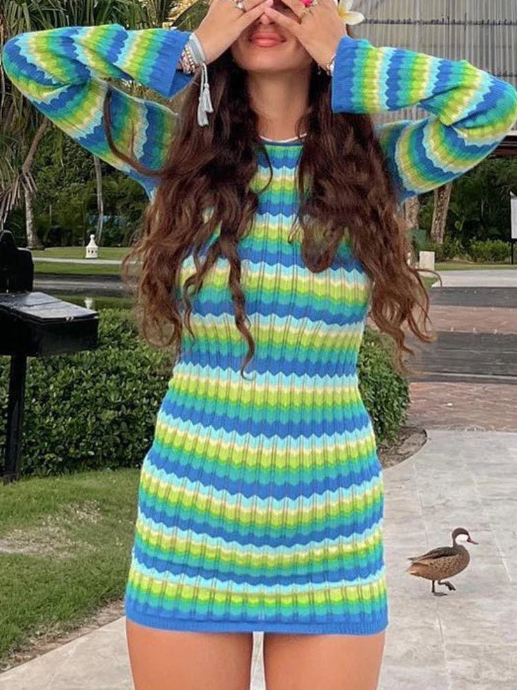 Veronica Gestreiftes rückenfreies Minikleid