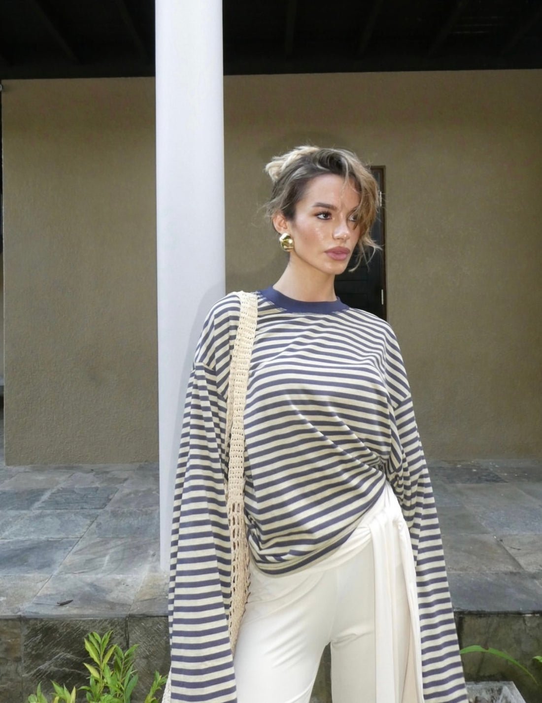 Gestreifter Oversized-Strickpullover Vivien
