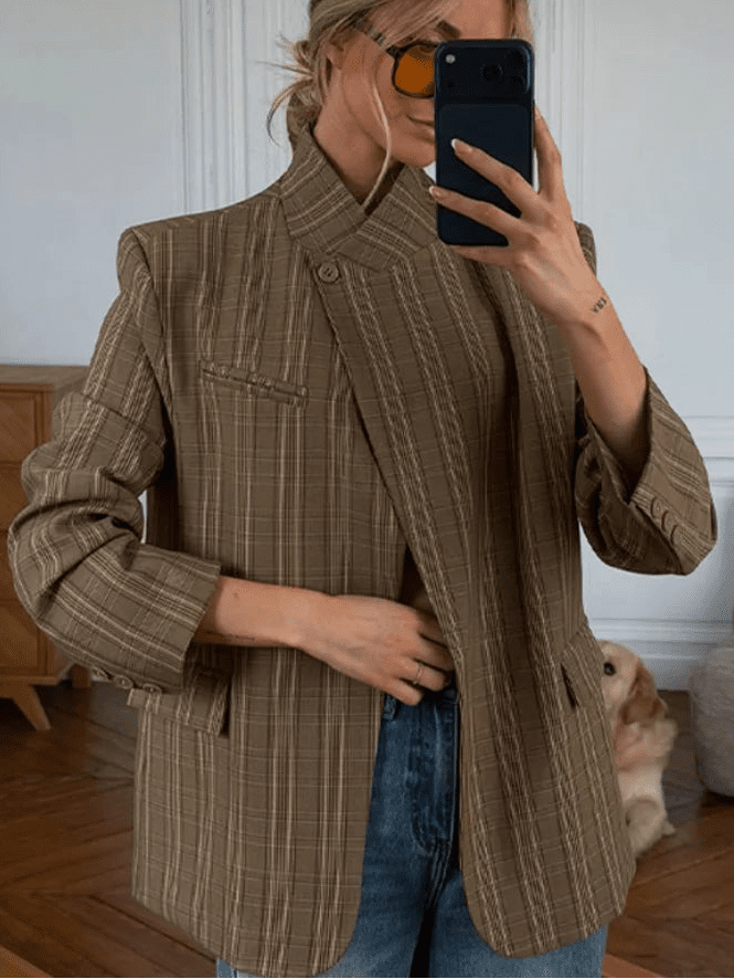 Willow gestreifte Anzugjacke mit Stehkragen