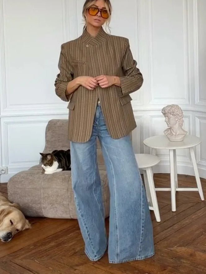 Willow gestreifte Anzugjacke mit Stehkragen