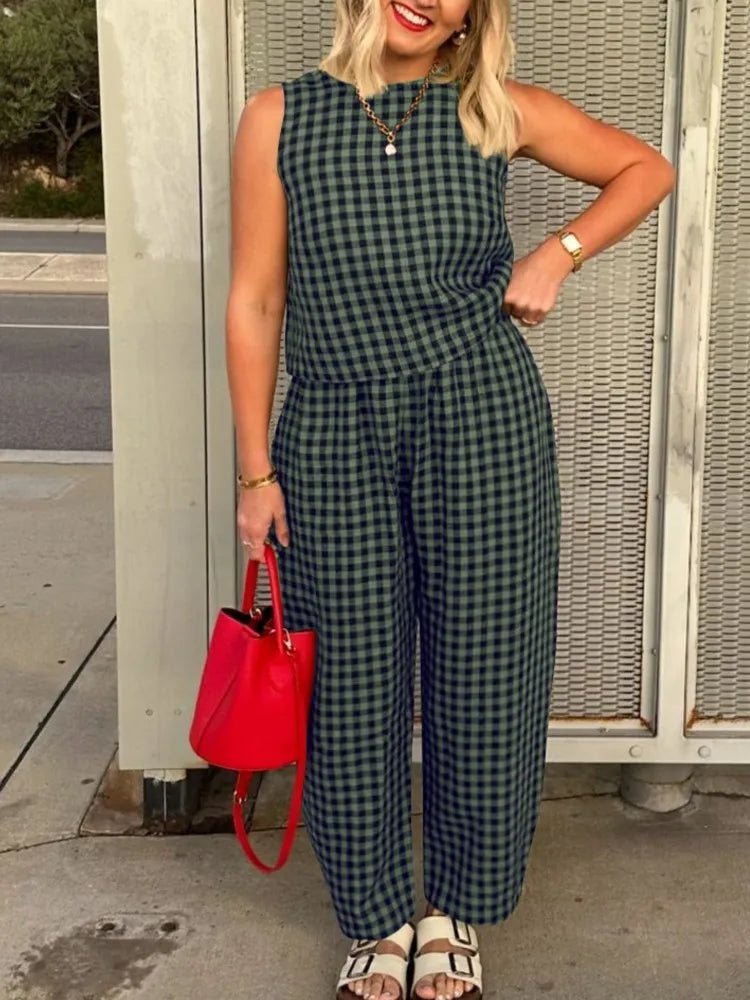 Wren kariertes Set aus ärmelloser Weste und 7/8-Hose