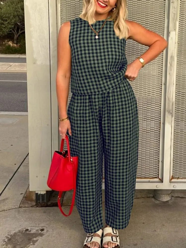 Wren kariertes Set aus ärmelloser Weste und 7/8-Hose