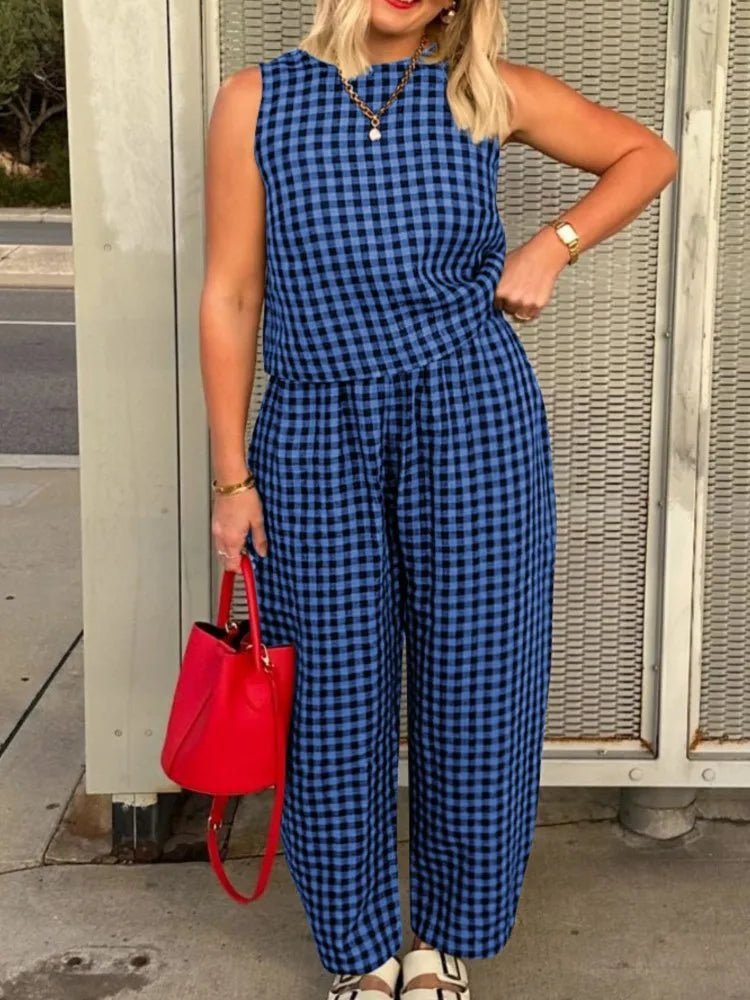 Wren kariertes Set aus ärmelloser Weste und 7/8-Hose