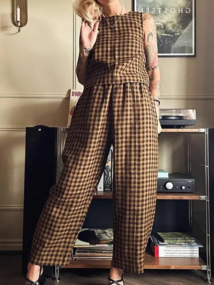 Wren kariertes Set aus ärmelloser Weste und 7/8-Hose