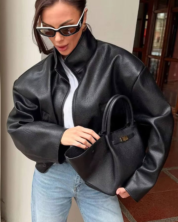 Zip Lederjacke mit Reißverschluss