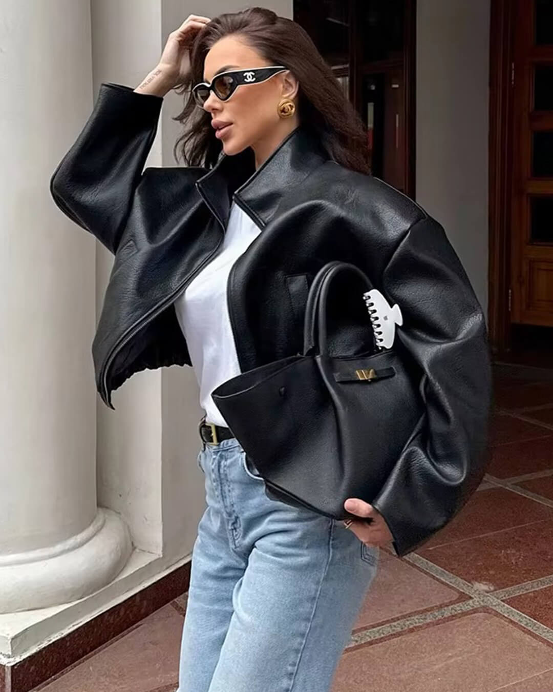 Zip Lederjacke mit Reißverschluss