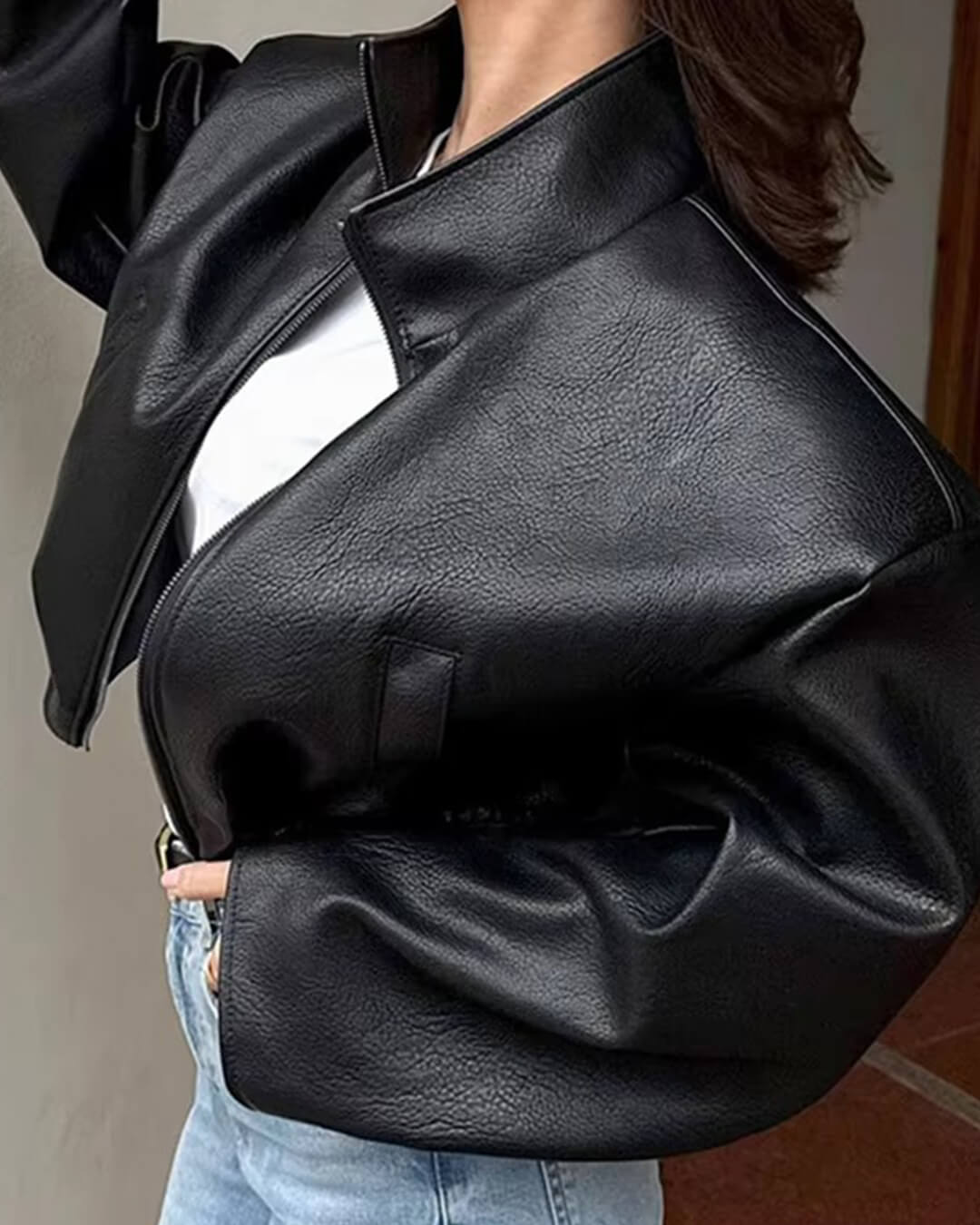 Zip Lederjacke mit Reißverschluss