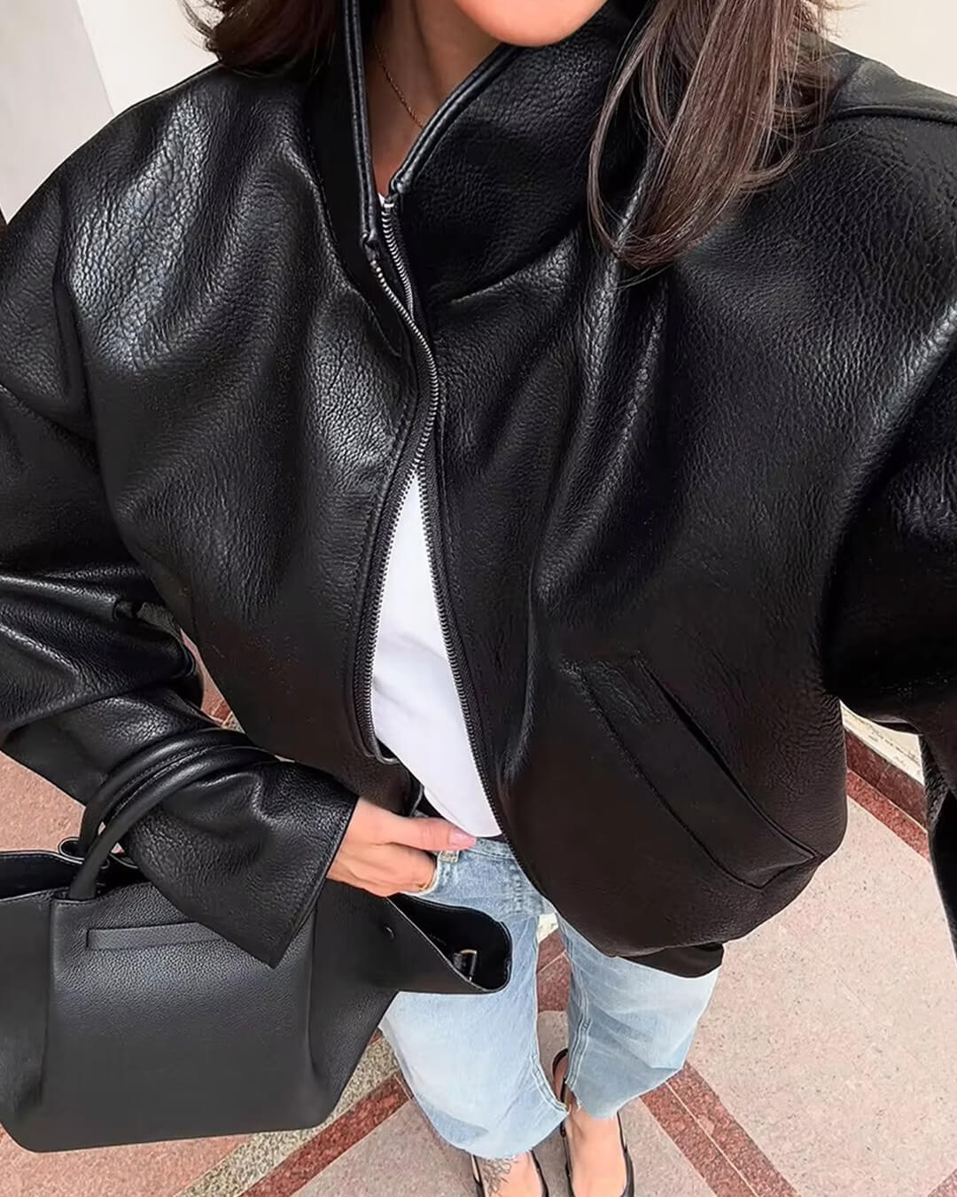 Zip Lederjacke mit Reißverschluss