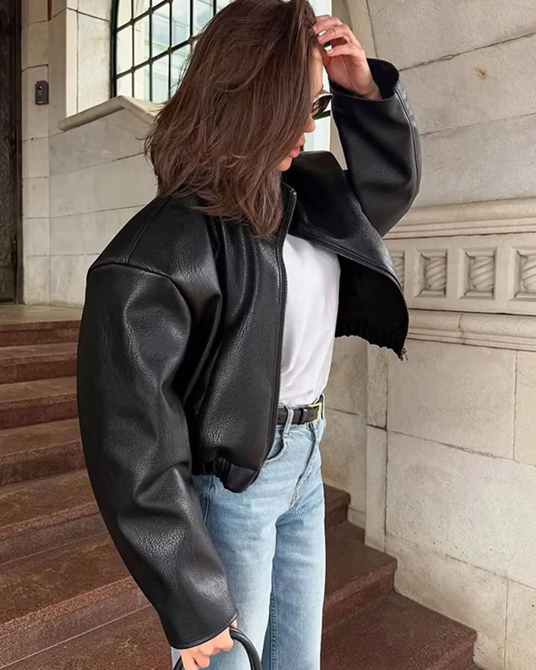 Zip Lederjacke mit Reißverschluss