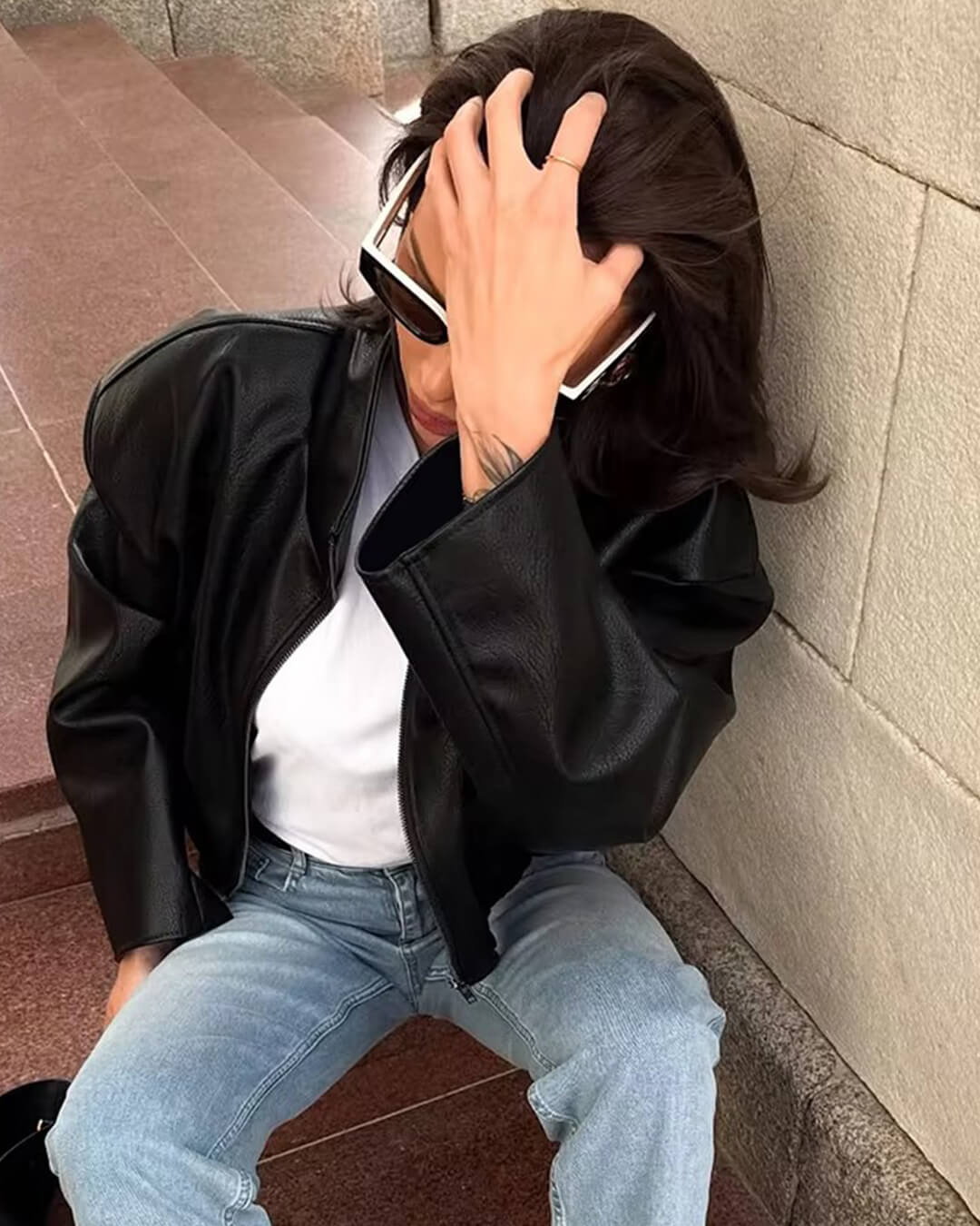 Zip Lederjacke mit Reißverschluss