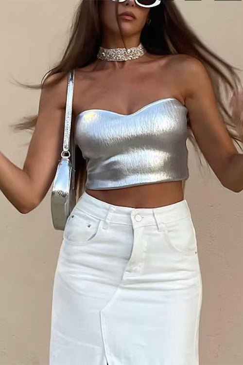 Zoe Metallic-Bandeau-Crop-Top