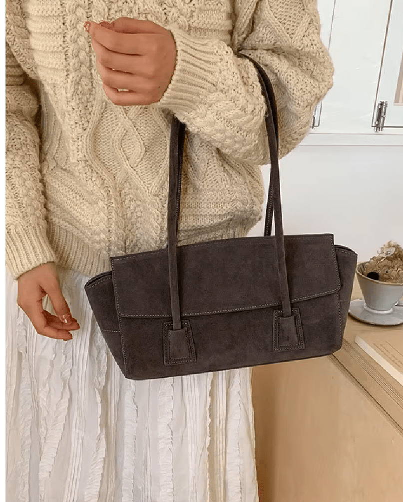 Ronja Vintage Faux Suede Shoulder Bag in grey – styled look