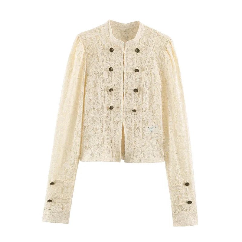 Selma Sheer Lace Patchwork Jacket in cream – product shot