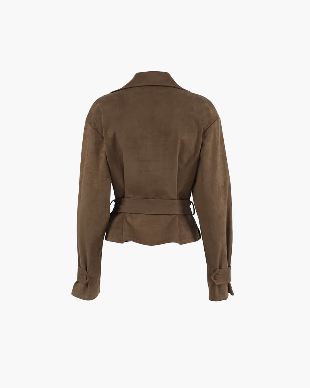 Siena Belted Faux Suede Wrap Jacket in tan brown – product shot