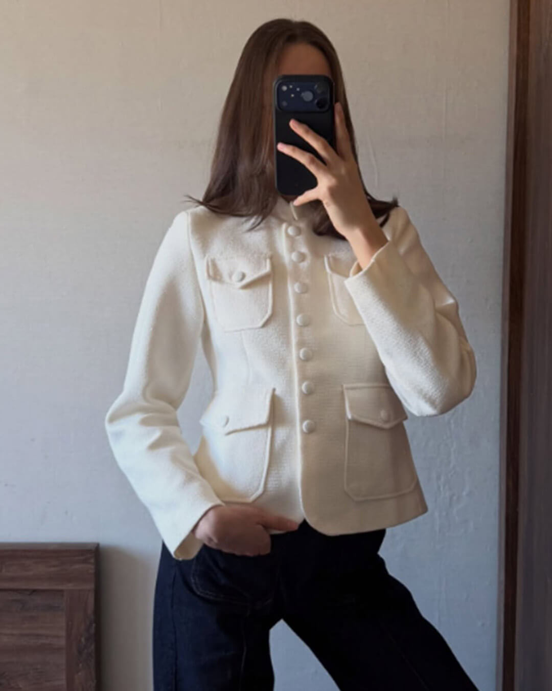 Signe Flap-Pocket Collar Blazer in ivory – styled look