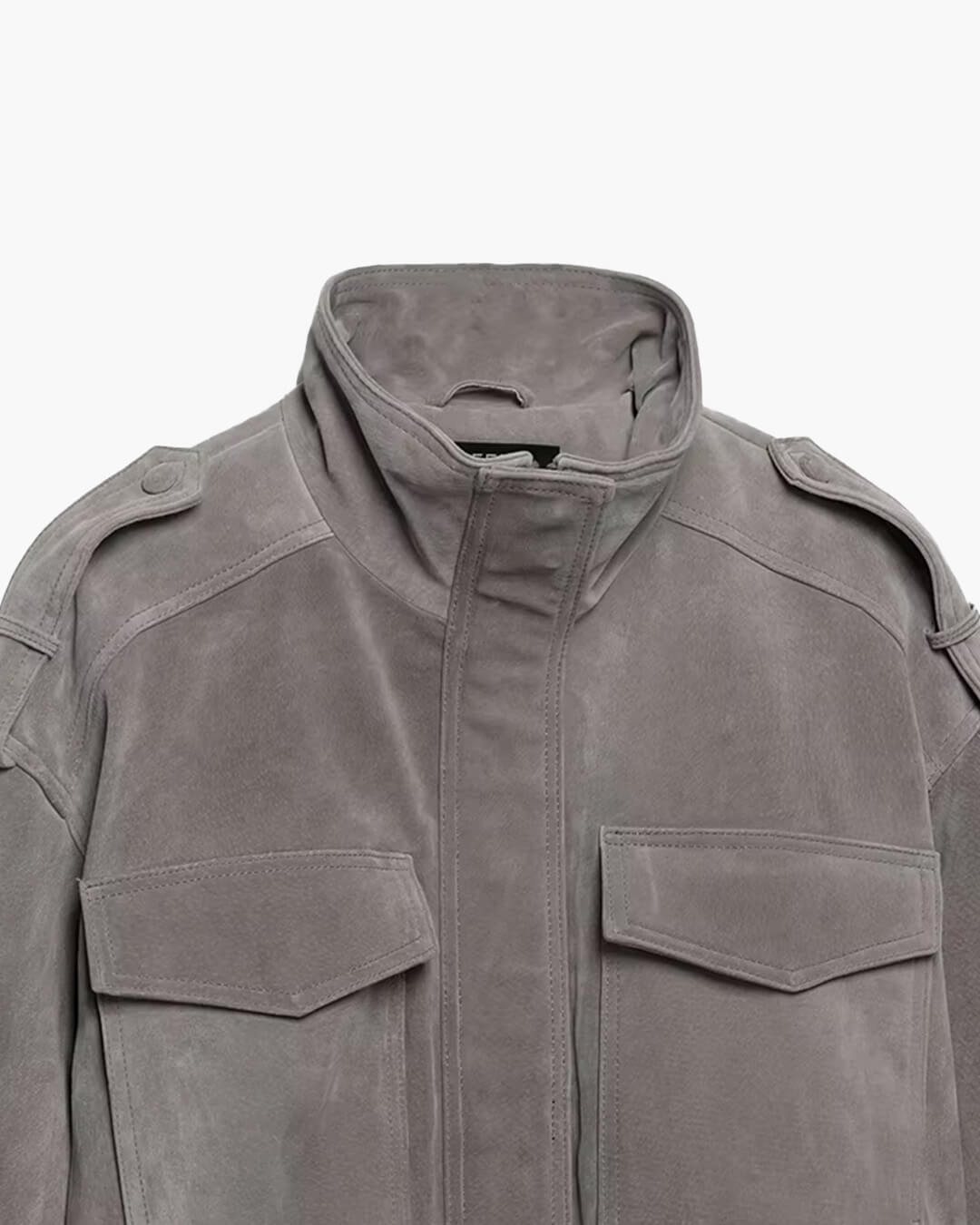 Sigrid Faux Suede Utility Jacket in grey – detail