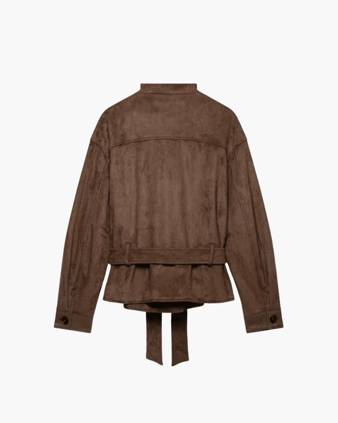 Vilde Lace-Up Faux Suede Jacket in chocolate brown – product shot